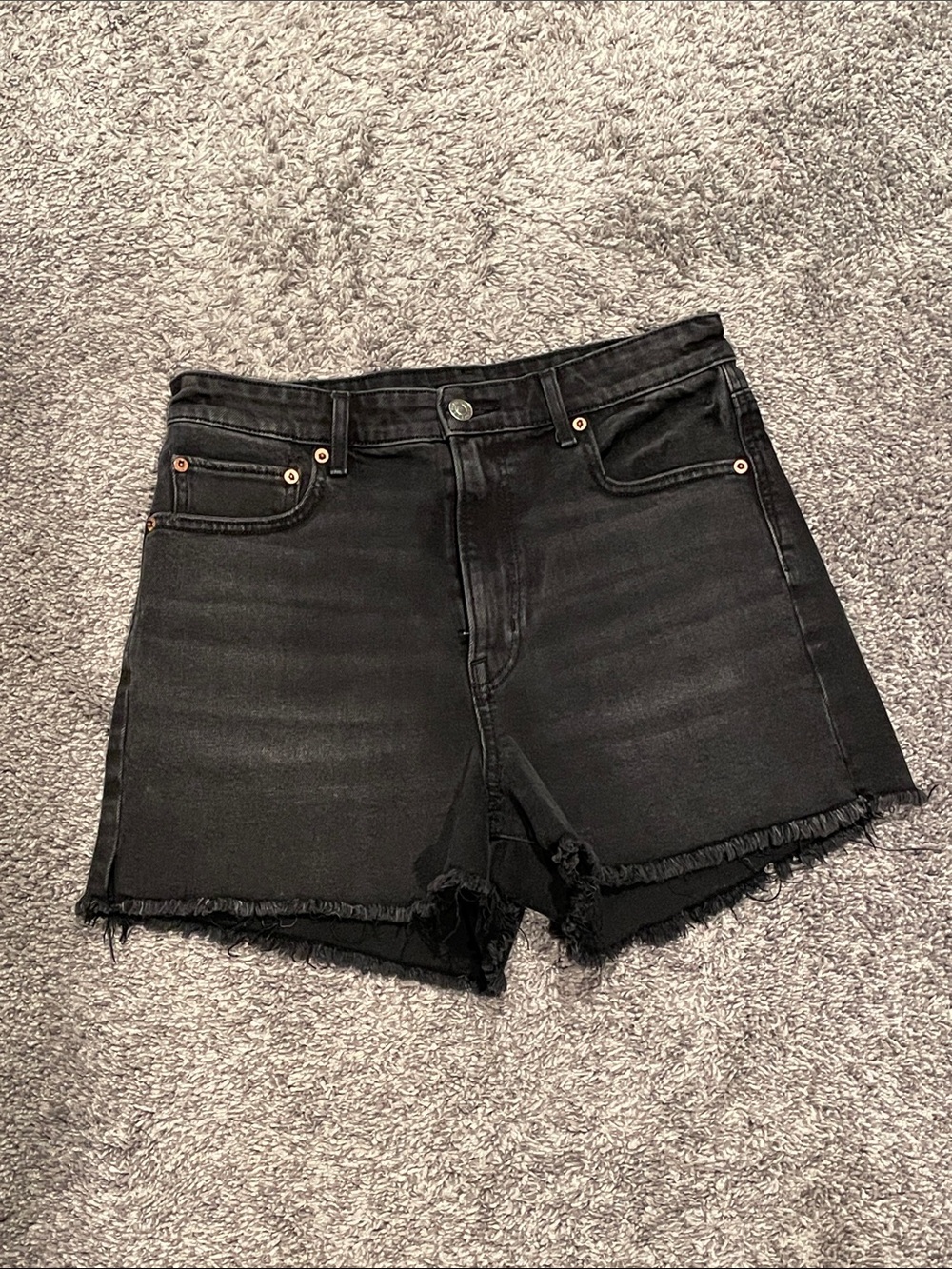 American Eagle Outfitters Black High-Rise Frayed Hem Jean Shorts